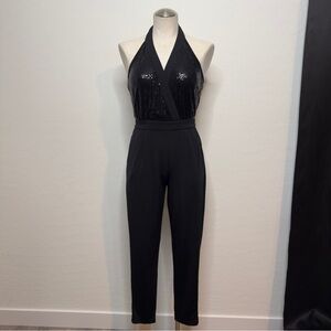 Black Sequin Halter Jumpsuit